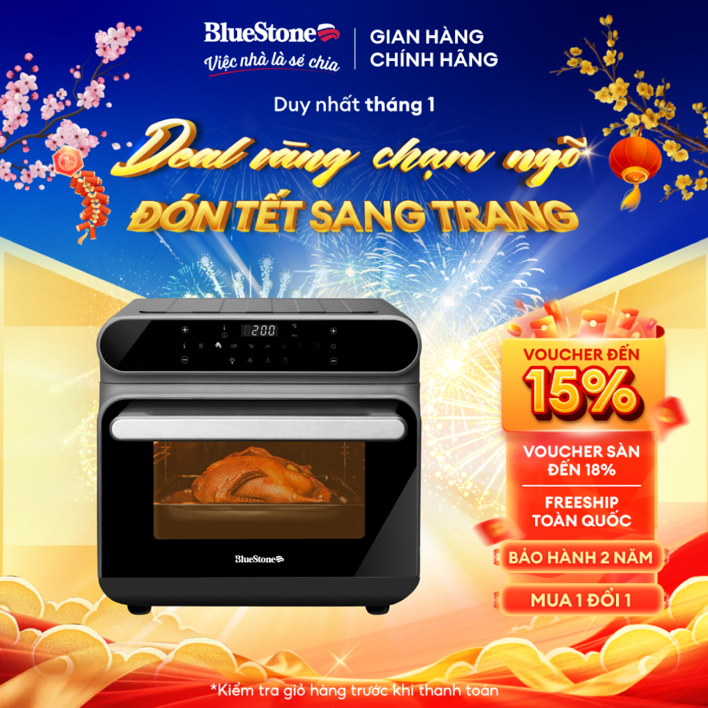 Nồi Chiên Không Dầu Hơi Nước BlueStone AFB-5895 24L, Đen Bóng