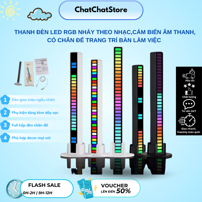 Thanh đèn Led RGB 3D nháy theo nhạc, cảm biến âm thanh siêu nhạy trang trí bàn làm việc decor