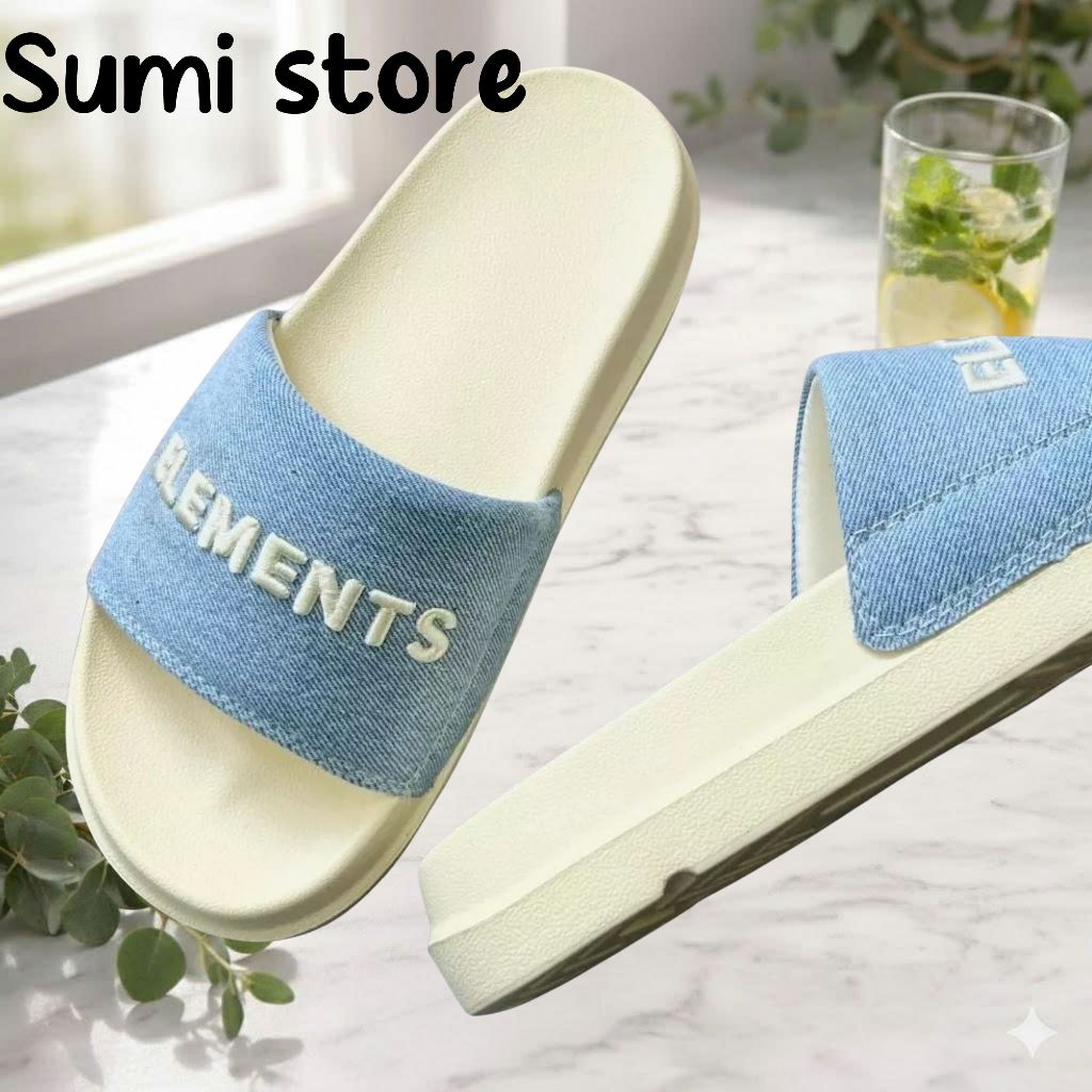 E07 - Dép Elements Classic Denim unisex chữ thêu Slipper M03 Dép Elements vải jean đế bằng nam nữ - 
