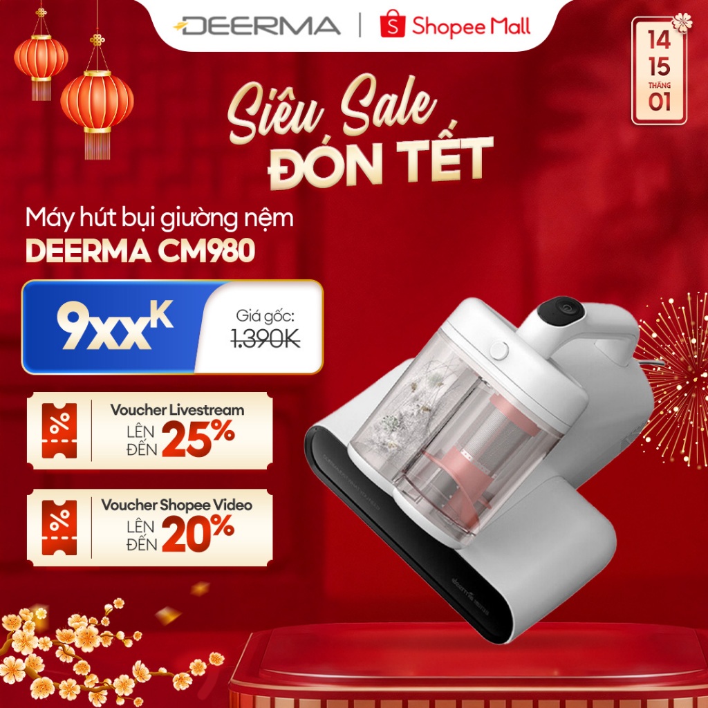 [Deerma x Hannah] Máy hút bụi giường nệm Deerma CM980 lực hút 13000Pa sấy khô bằng khí nóng, kèm tia UV - BH 12 tháng