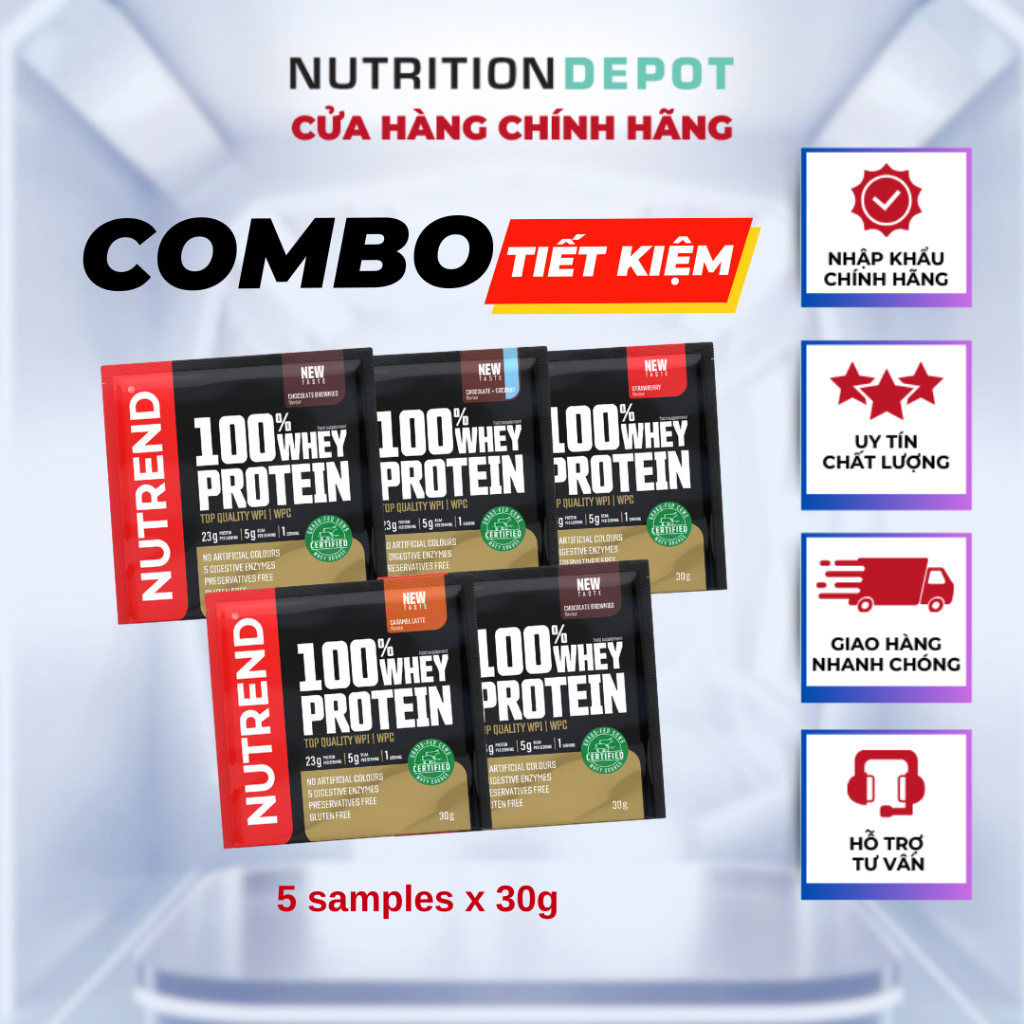 Combo 5 gói Sample - Sữa tăng cơ Nutrend 100% Whey Protein gói dùng thử 30g - Nutrition Depot VN