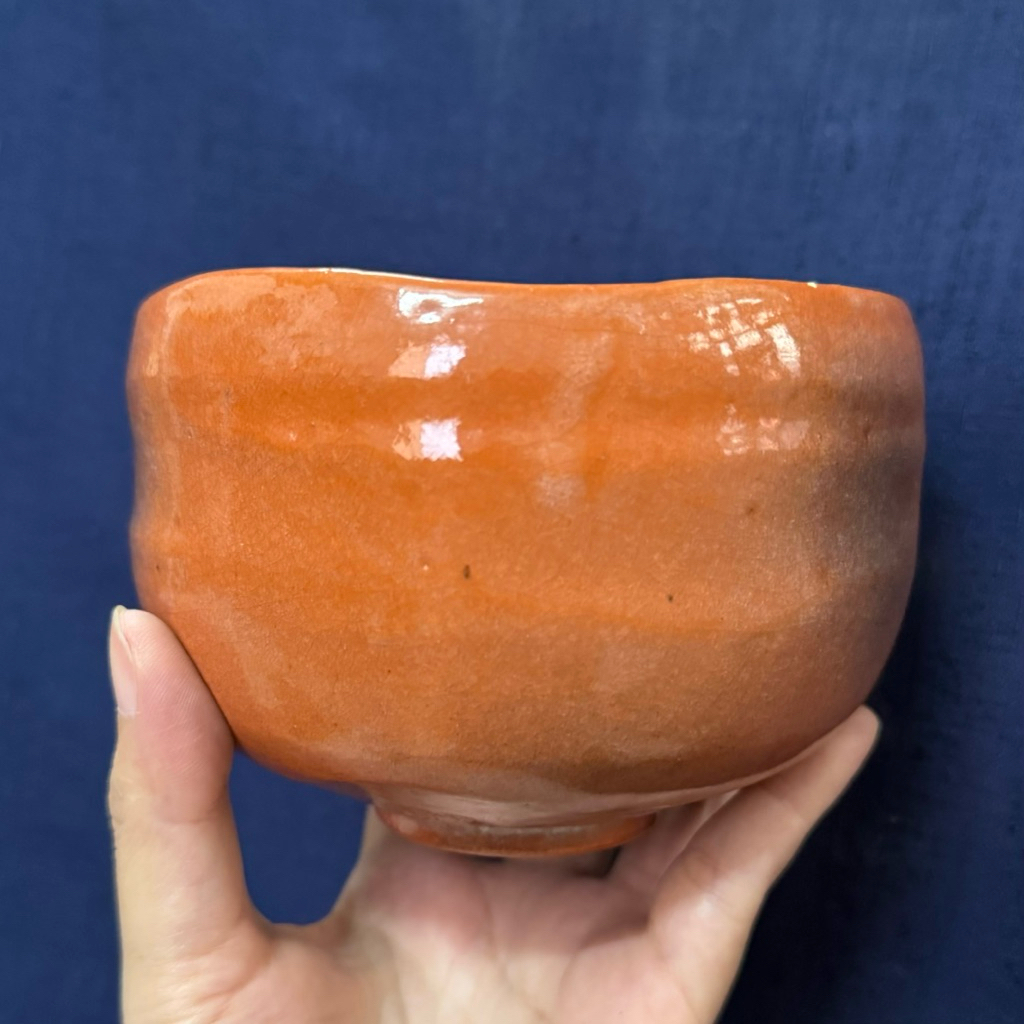 [Gốm Nhật] Chawan Aka Raku có lỗi nhẹ - Hộp gỗ