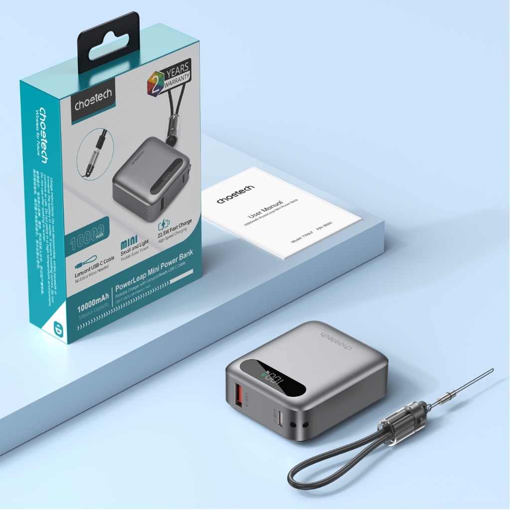 Pin Sạc Dự Phòng Choetech B860 Sạc Nhanh 22.5W – 10000mAh, Tích Hợp Cáp C to C