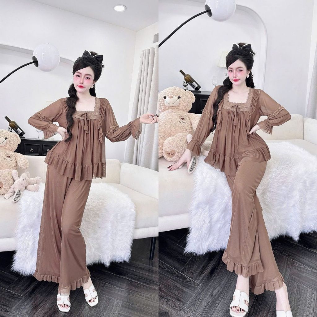Đồ Ngủ Nữ Tiểu Thư Quần Dài, Đồ Ngủ Bigsize Lưới Thun 2 Lớp Mềm Mịn 70kg | BigBuy360 - bigbuy360.vn