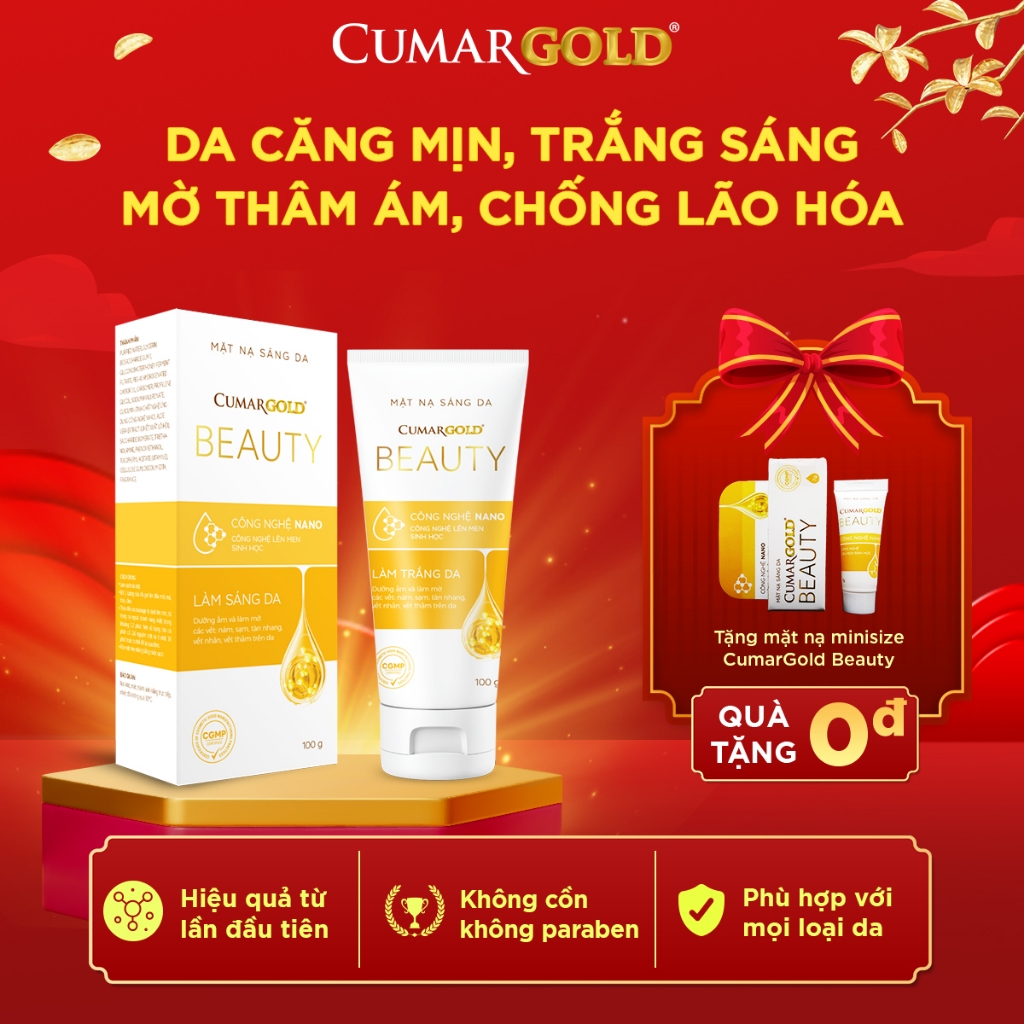 Mặt nạ sáng da CumarGold Beauty giúp hỗ trợ mờ thâm nám, dưỡng sáng da từ nghệ Nano curcumin - CMB02
