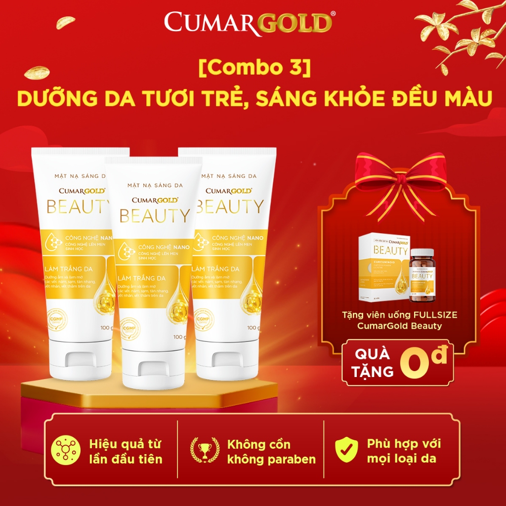 [Combo 3] Mặt nạ sáng da CumarGold Beauty giúp hỗ trợ mờ thâm nám, dưỡng sáng da từ nghệ Nano curcum