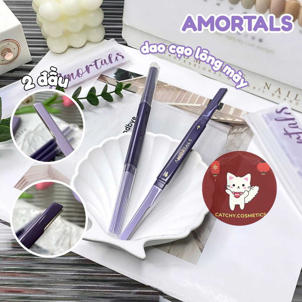 [AMORTALS] Dao Cạo Lông Mày Amortals 2 Đầu Vỏ Tím, Cạo Tỉa Lông Mày Tiện Lợi, Không Gỉ