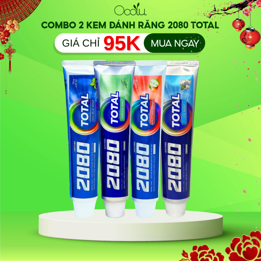 Combo 2 tuýp kem đánh răng 2080 Dental Clinic Total Hàn Quốc chăm sóc nướu, làm trắng, ngừa sâu răng