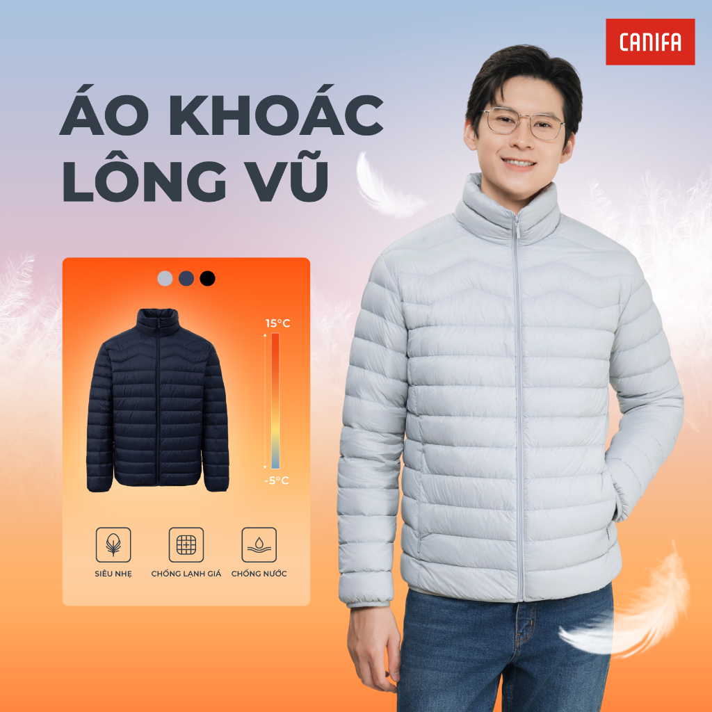 [14-17.1 TẶNG 1 ÁO GIỮ ẤM] Áo khoác lông vũ nam CANIFA siêu nhẹ chống thấm nước PS25 8OT25W021