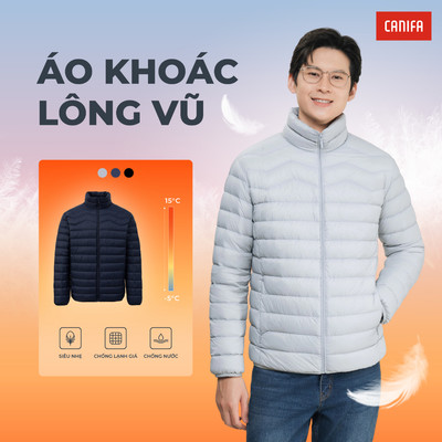 Áo khoác lông vũ nam CANIFA cổ cao không mũ siêu nhẹ siêu ấm 8OT25W020