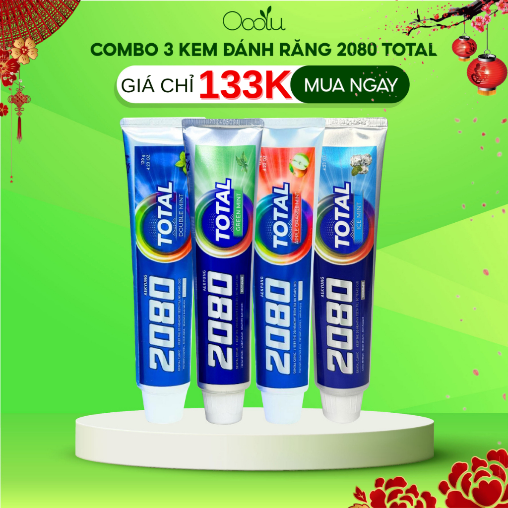 Combo 3 tuýp kem đánh răng 2080 Dental Clinic Total Hàn Quốc chăm sóc nướu, làm trắng, ngừa sâu răng