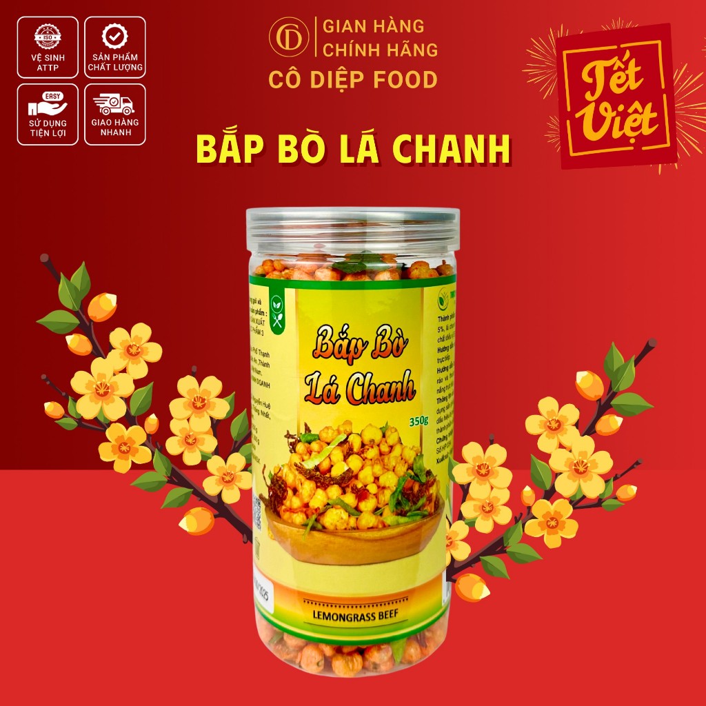 Bắp Rim Khô Bò Lá Chanh , Nui Sấy Bò Lá Chanh - Lon 350Gram