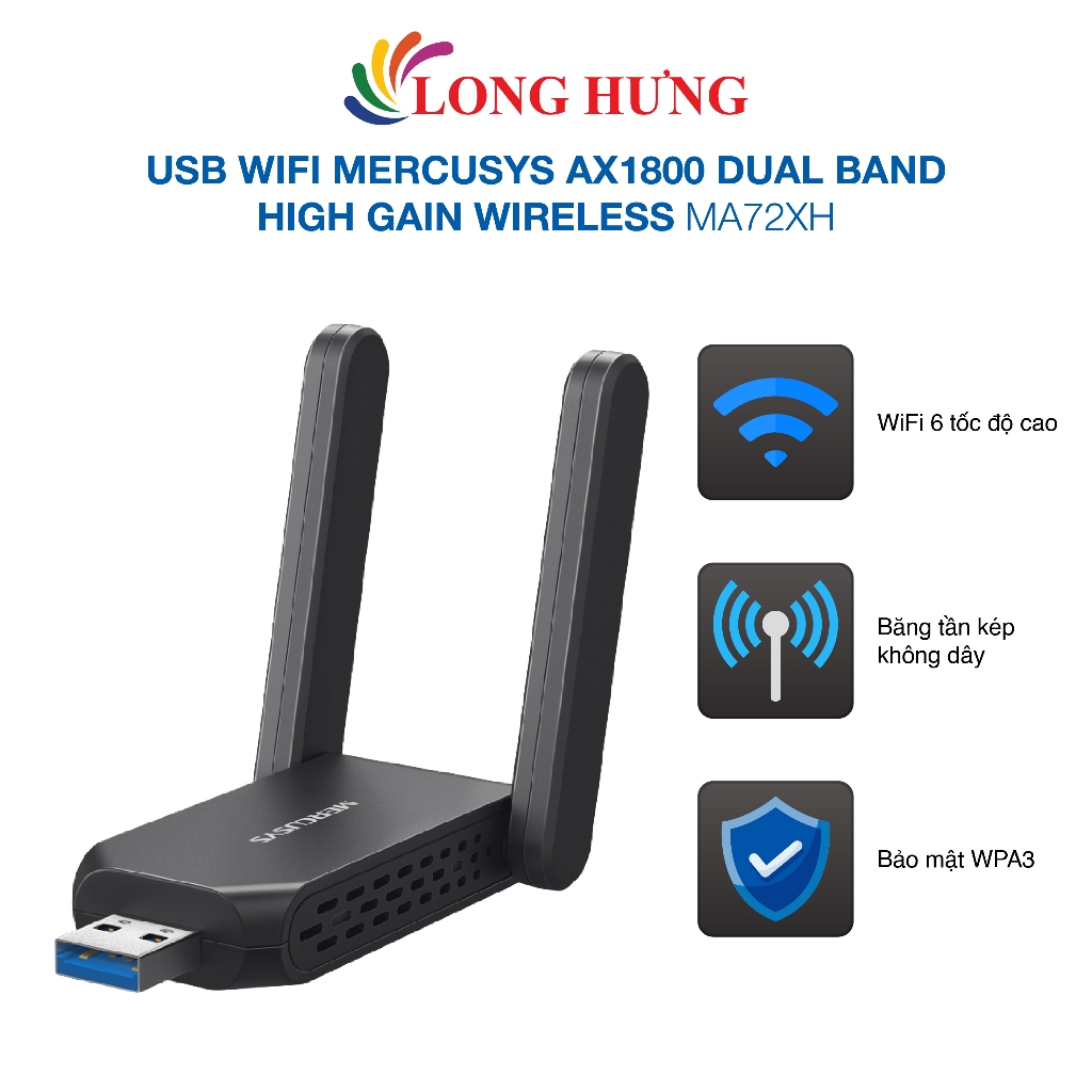 USB Wifi Mercusys AX1800 Dual Band High Gain Wireless MA72XH - Hàng chính hãng