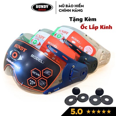 Kính chắn gió, chắn bụi mũ bảo hiểm SUNDY Helmets, thay thế cho nón nửa đầu, 1/2, 3/4, chụp tai, tặng kèm ốc vít