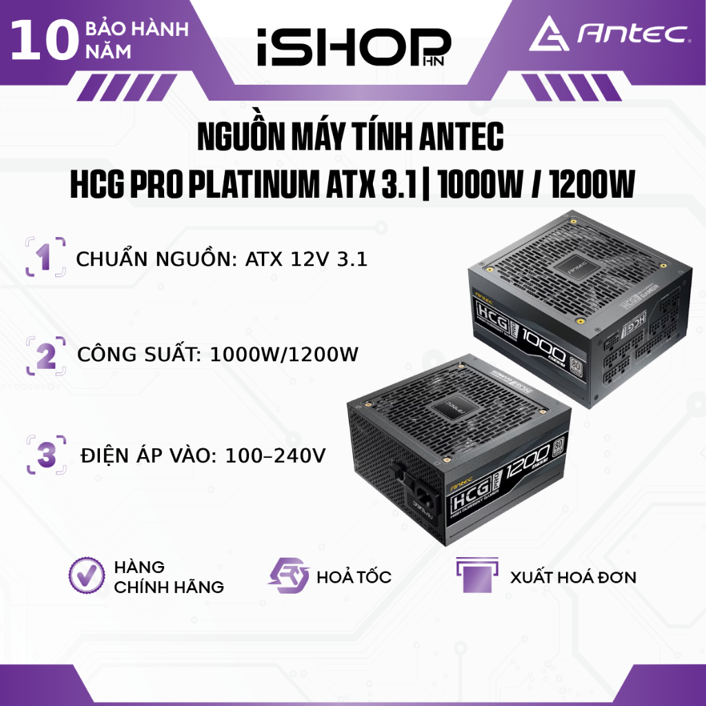 Nguồn Máy Tính Antec HCG PRO Platinum ATX 3.1 | 1000W / 1200W | PCIe 5.1 | BH 10 Năm