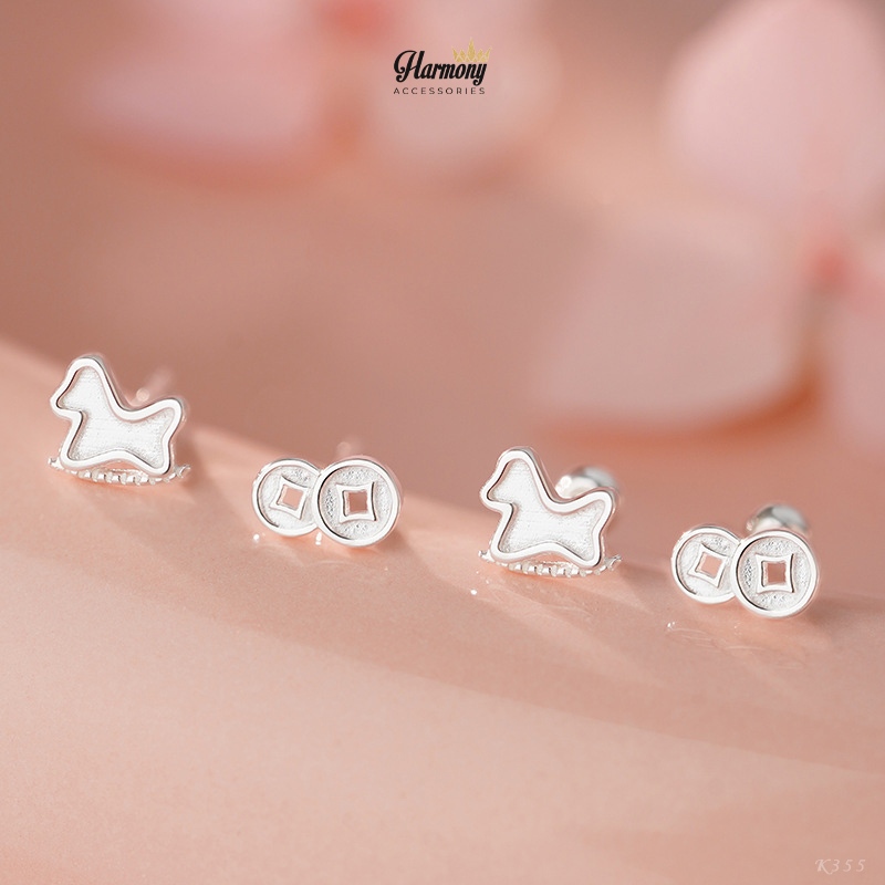 Khuyên tai nữ thanh thẳng bạc S999 Tiểu mã mang lại may mắn, tài lộc  K335 | HARMONY ACCESSORIE
