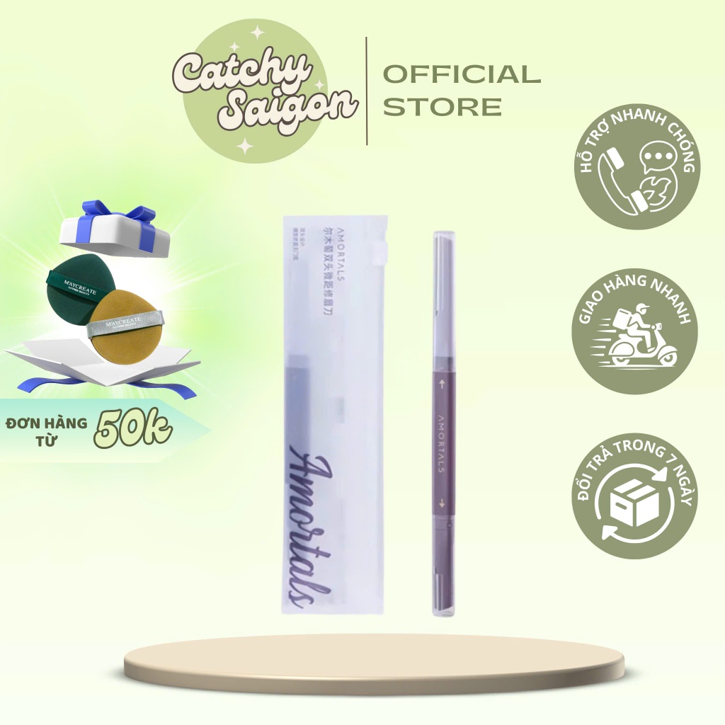 [AMORTALS] Dao Cạo Lông Mày Amortals 2 Đầu Vỏ Tím, Cạo Tỉa Lông Mày Tiện Lợi, Không Gỉ