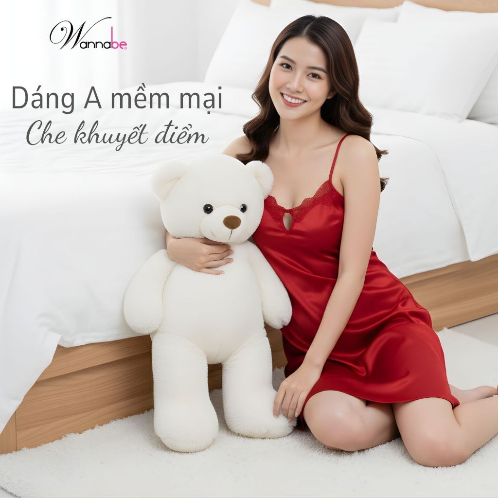 Đầm ngủ lụa 2 dây Wannabe váy ngủ mềm mịn phối ren tinh xảo, thiết kế đơn giản mà cuốn hút DN113