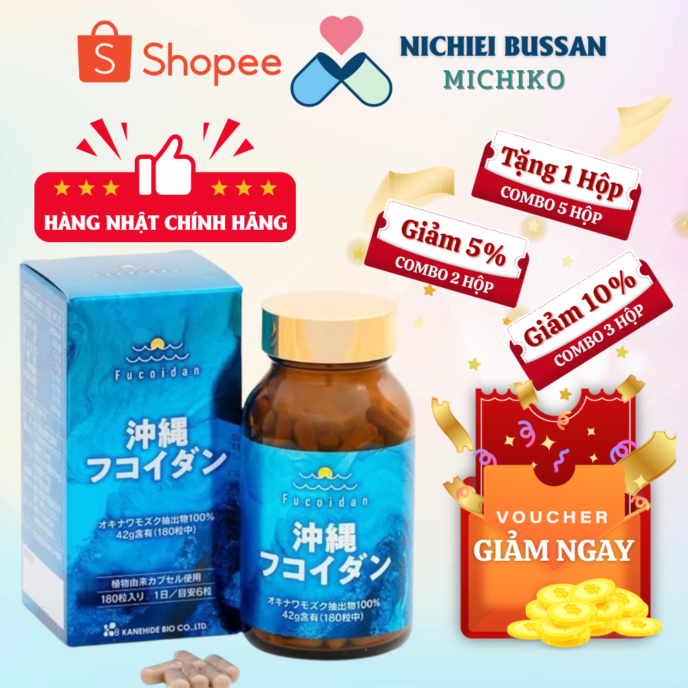 [Hàng Chính Hãng + Xuất VAT] Viên Tảo Uống Fucoidan Okinawa Xanh Nhật Bản 180 Viên