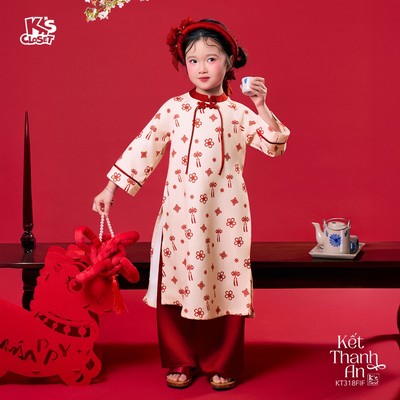 Áo Dài Tết K'S CLOSET Áo Họa Tiết Hoa, Quần Lụa Dành Cho Bé Gái Từ 12-54kg (2-14 Tuổi) KT318FIF