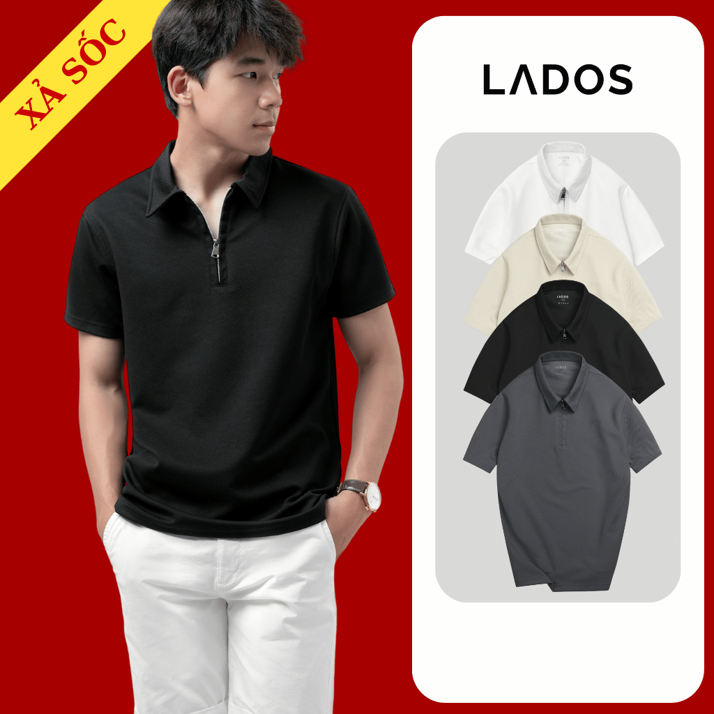 Áo thun polo tay ngắn dây kéo LADOS-9166 chất Cá Sấu Pique cao cấp,  trẻ trung, Hàn Quốc