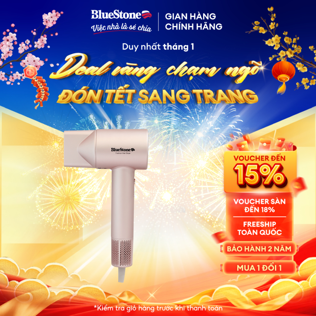 Máy Sấy Tóc BlueStone HDB-1975 1600W - Công Nghệ Ion Âm, 3 Cài Đặt Nhiệt Độ, 4 Cài Đặt Tốc Độ