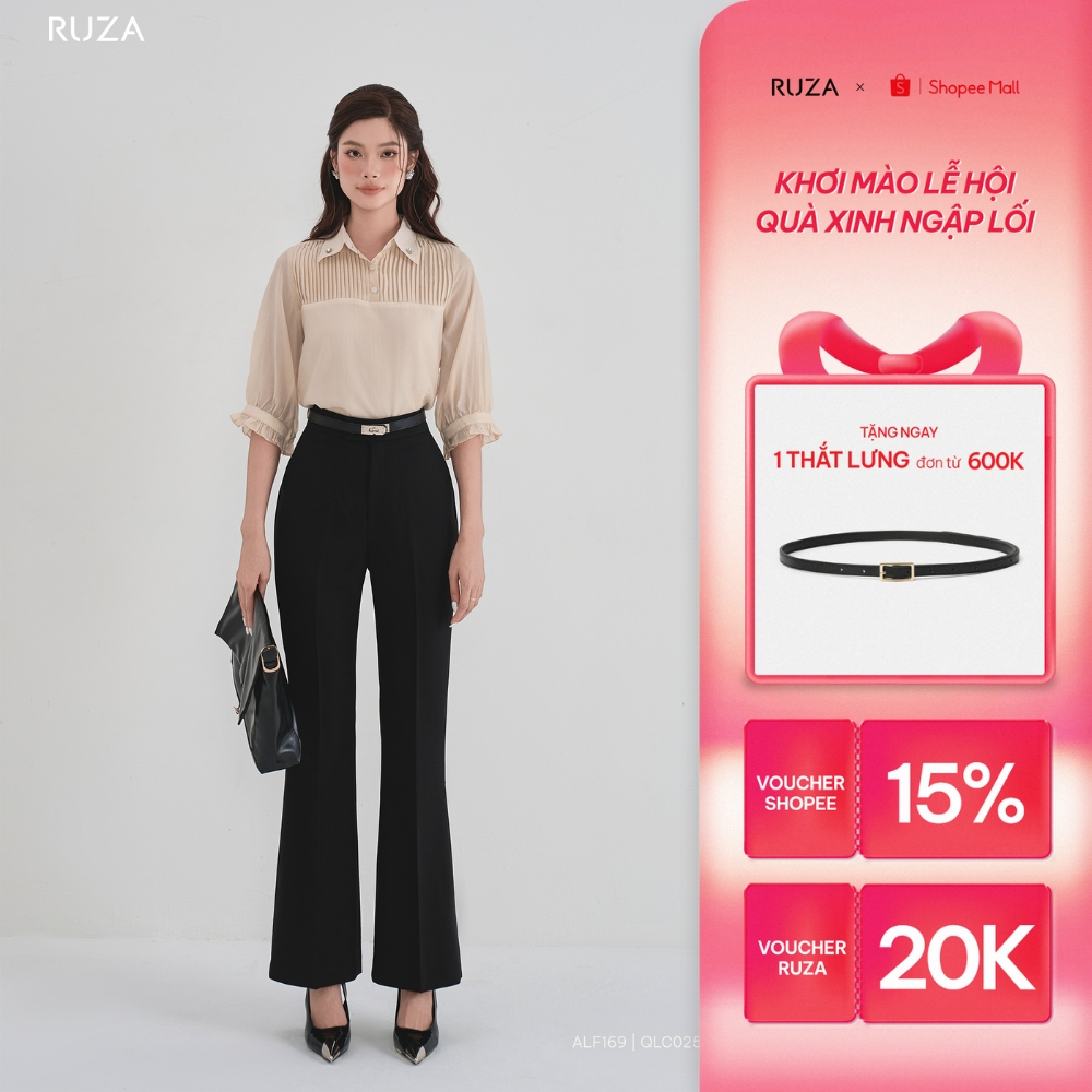 Quần tây nữ RUZA ống loe Lụa Lạnh màu đen thời trang công sở QLC025 026