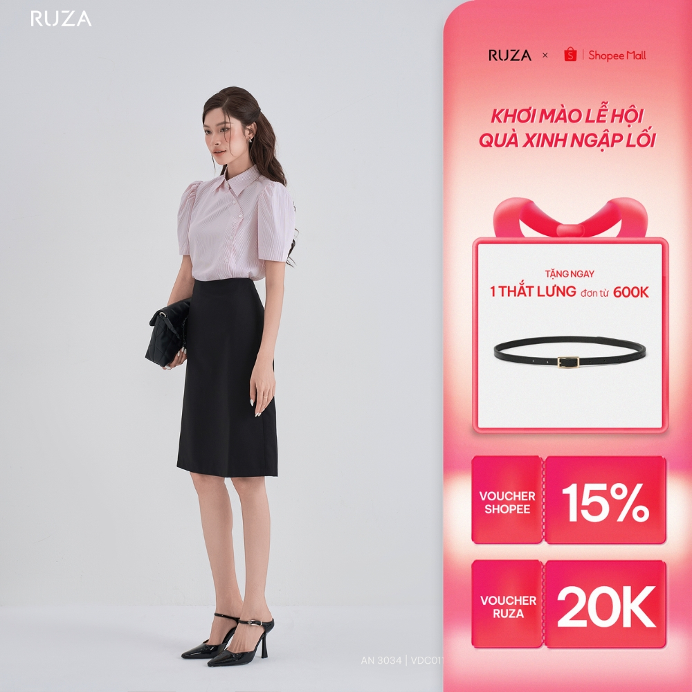 Chân váy nữ RUZA lụa lạnh chữ A dài màu đen dáng công sở thời trang VDC011