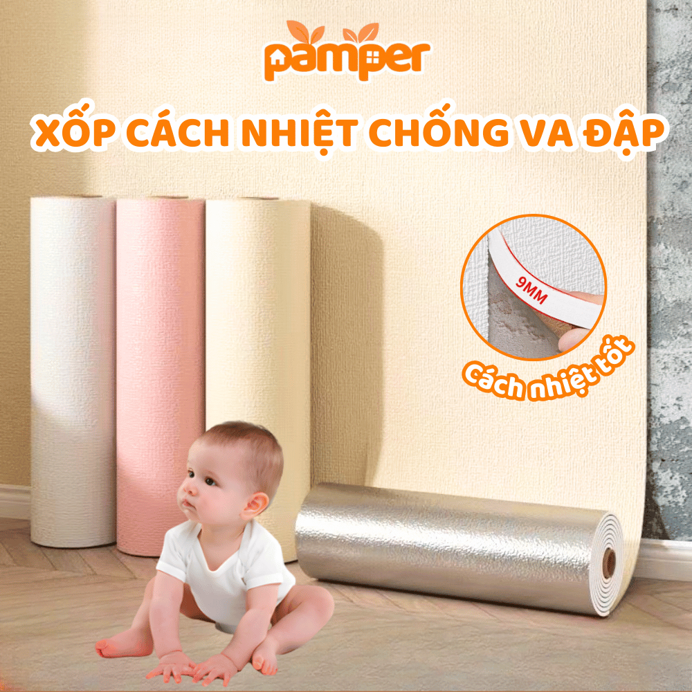 [CHÍNH HÃNG] Xốp Cách Nhiệt Chống Va Đập Cho Bé PAMPER, Miếng Dán Tường Dày 9MM Keo Không Hại Tường