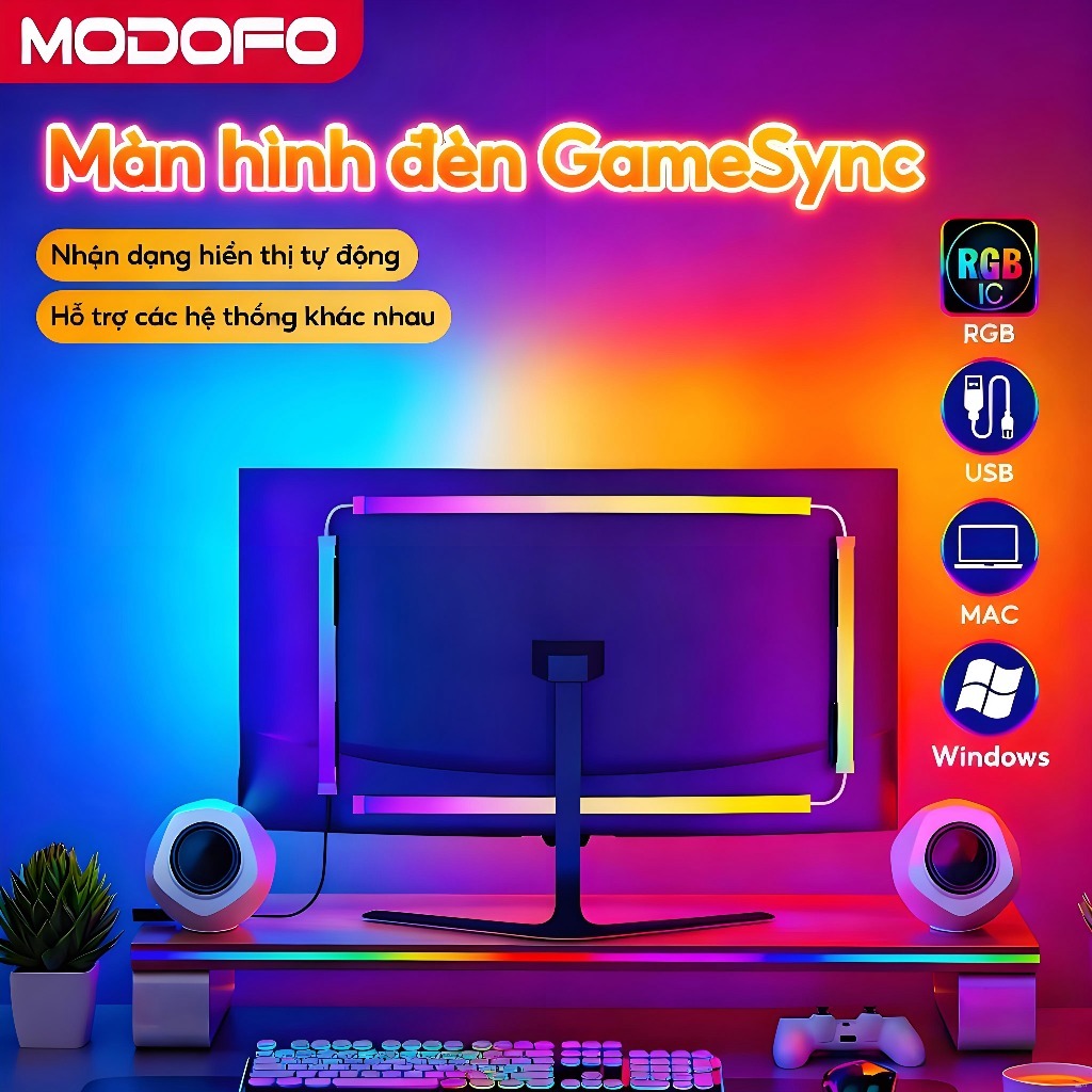 Dây Đèn Led 4 Cạnh - Tương Thích HĐH Window / MacOS - Dán Lưng Màn Hình Dùng Cho 24/27 Inch
