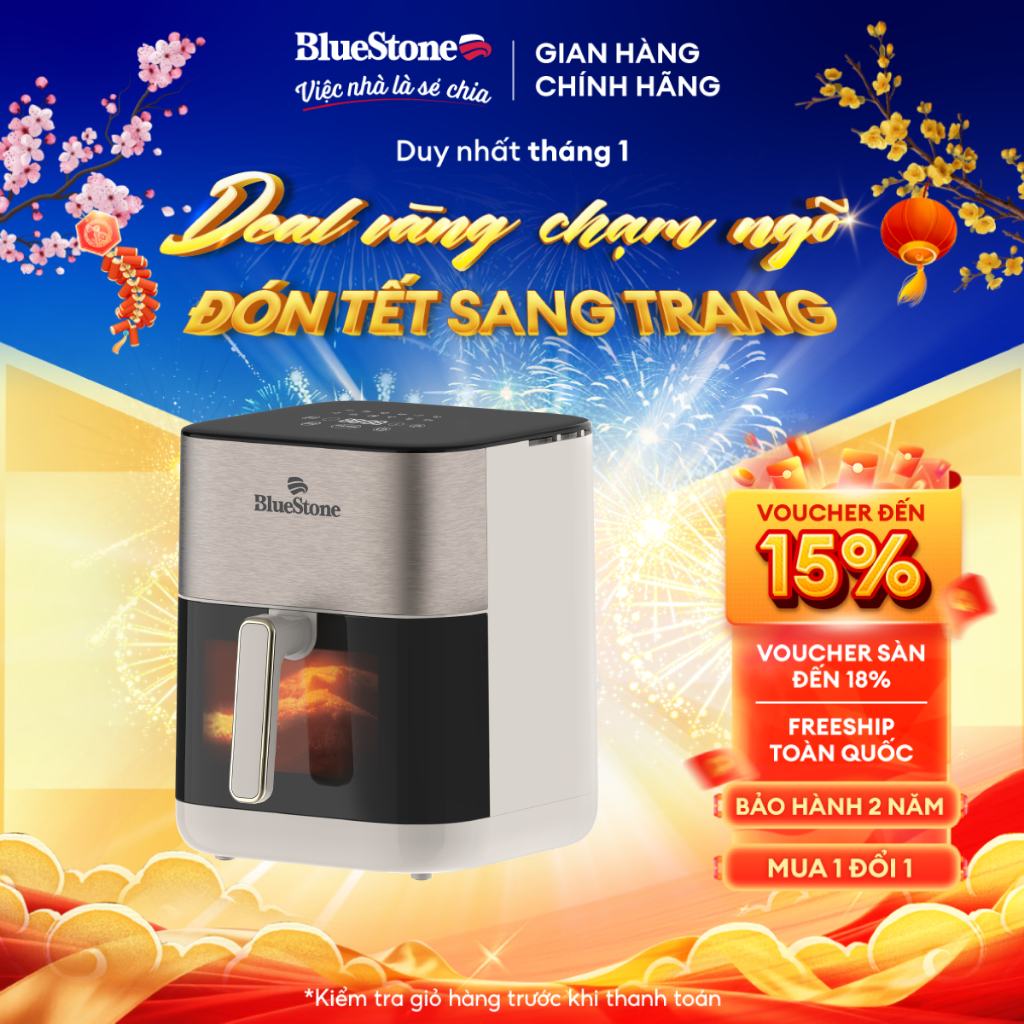 Nồi Chiên Không Dầu Bluestone AFB-5867 6 Lít, Màu Be - Công Suất 1800W