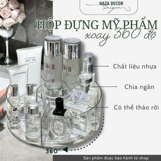 Hộp đựng cọ mỹ phẩm đồ trang điểm trong suốt xoay 360 độ để bàn, Kệ đựng mỹ phẩm dưỡng da skincare