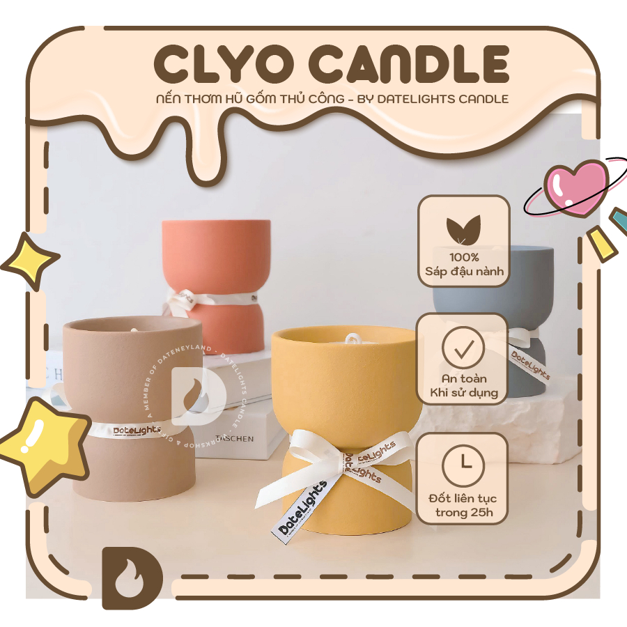 [Freeship] DATELIGHTS - Nến thơm Clyo Candle thiết kế hũ gốm sang trọng tinh tế - Đã bao gồm hộp xin