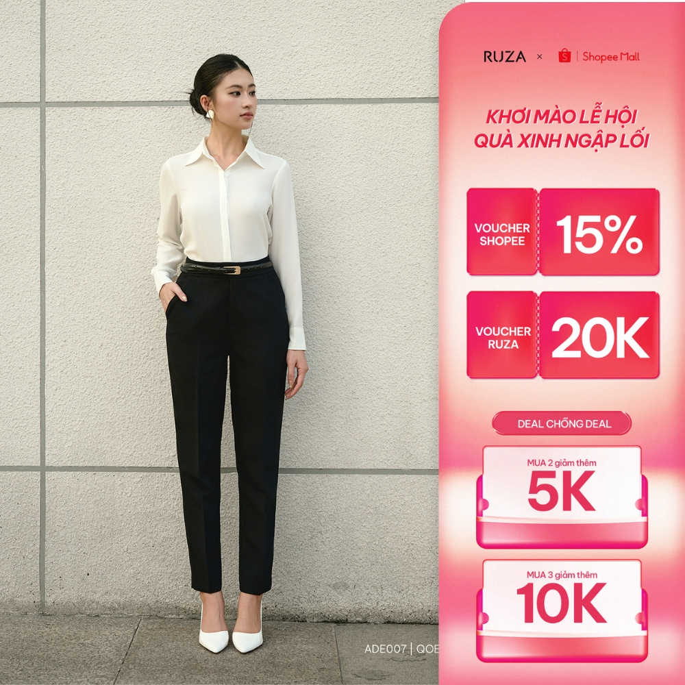 Quần tây ôm nữ RUZA  màu đen thiết kế dáng công sở thời trang QOE142