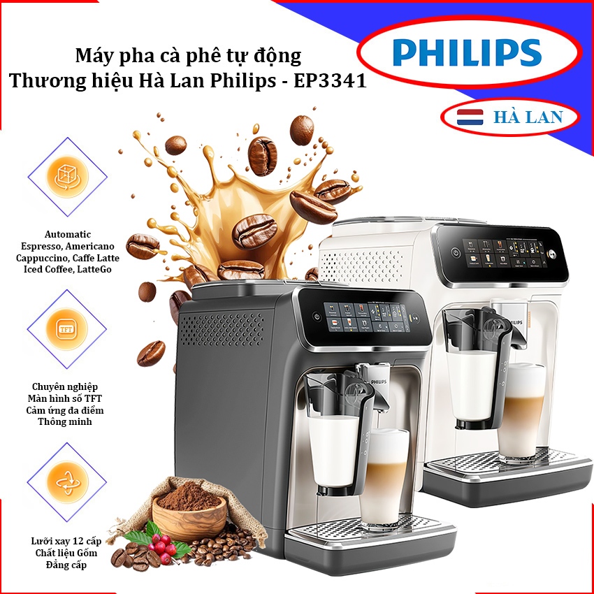 Máy pha cà phê tự động Espresso, Americano, Capuccino, Latte. Thương hiệu Philips - EP3341