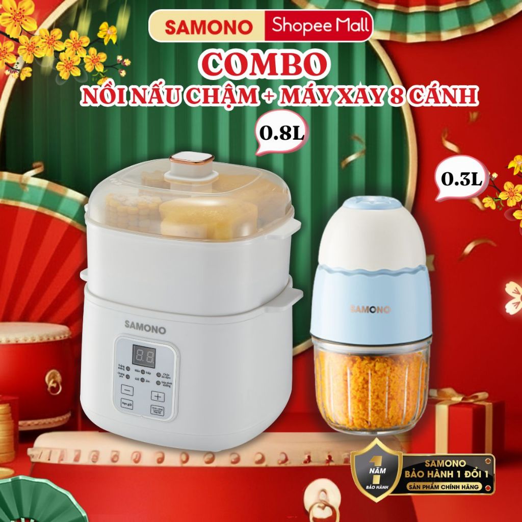 (BH 1 năm) Combo nồi nấu chậm Samono SW-SC08B 0.8L và máy xay mini ăn dặm cho bé SW-MC200/MC200S- 30