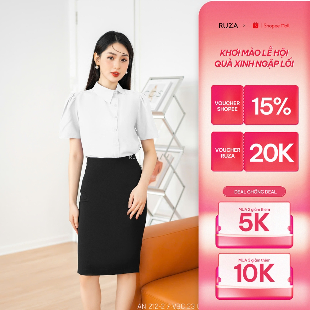 Áo sơ mi nữ RUZA tay ngắn xô linen kiểu dáng thời trang công sở ANB212