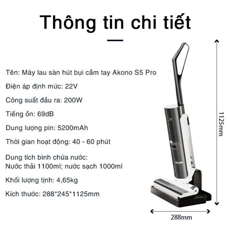 Máy lau nhà khô ướt S5 Pro Akono