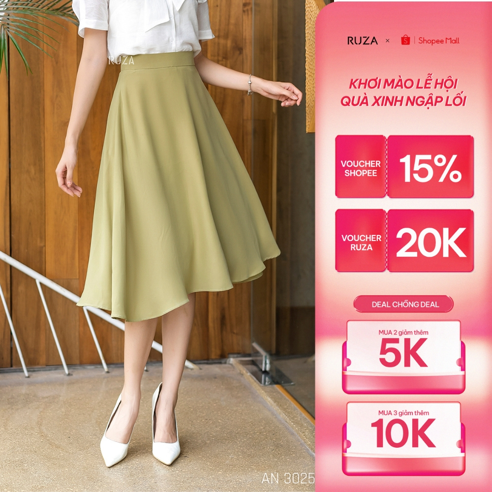Chân váy xoè RUZA dáng dài ít nhăn, chất thoáng mát kiểu công sở thời trang VX 2058