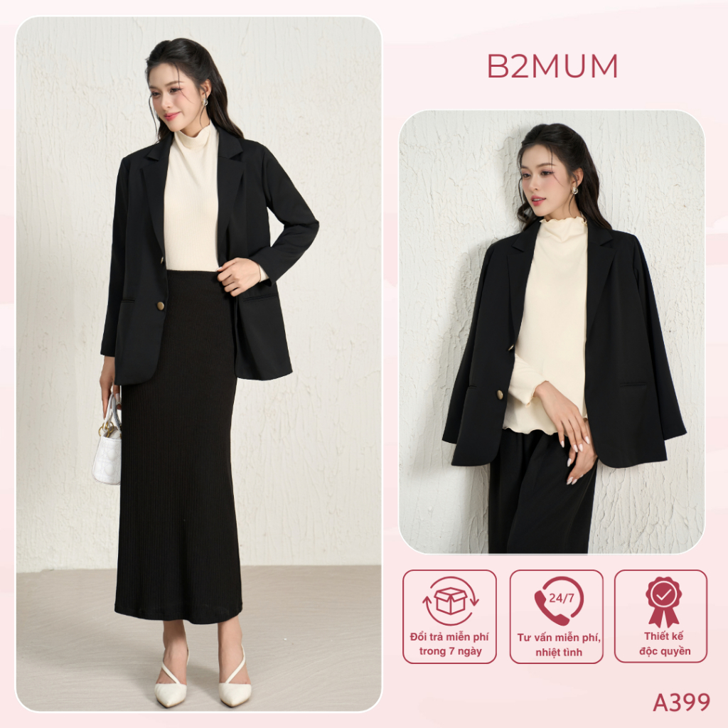 Áo Blazer Bầu Dài Tay Dáng Suông, Công Sở Thanh Lịch, Mặc Bầu & Sau Sinh, Dễ Phối Đồ - A399 B2MUM