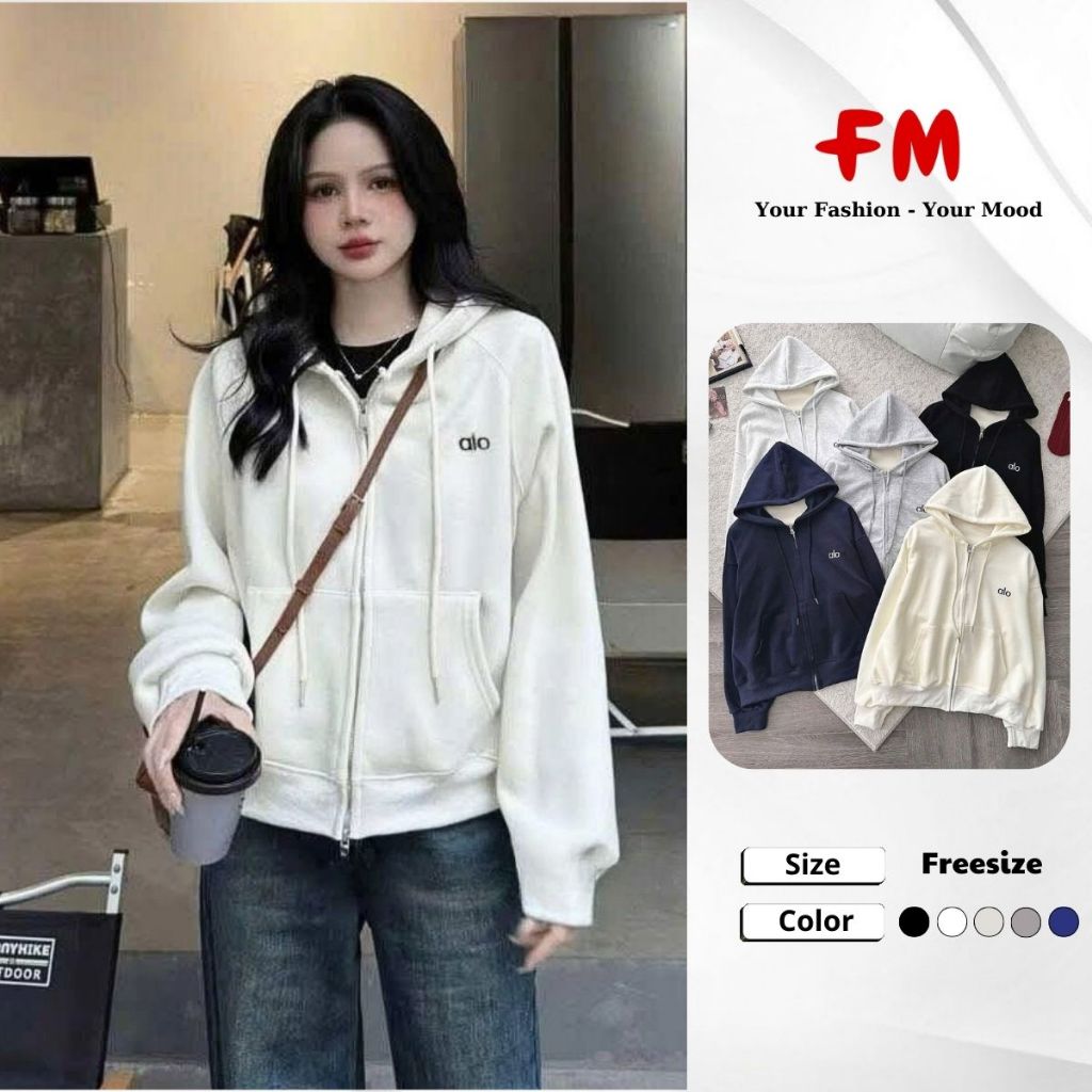 Áo Khoác Nỉ Nữ Trơn FMSTYLE SHOP - Chất Nỉ Bông Có Mũ Thêu Chữ ALO Form Rộng Thoải Mái 25112083