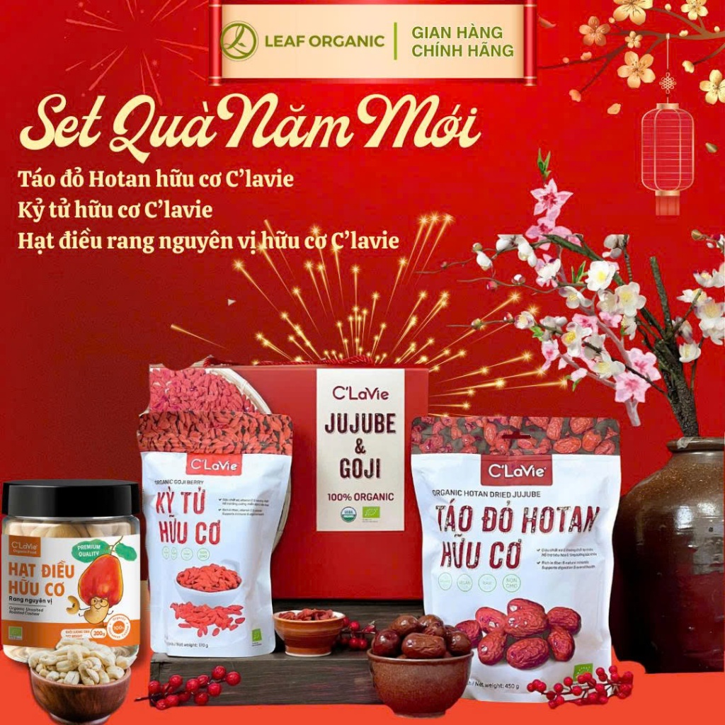 Bộ Quà tặng táo đỏ Hotan, kỷ tử C'lavie hữu cơ C'LaVie phù hợp biếu tặng