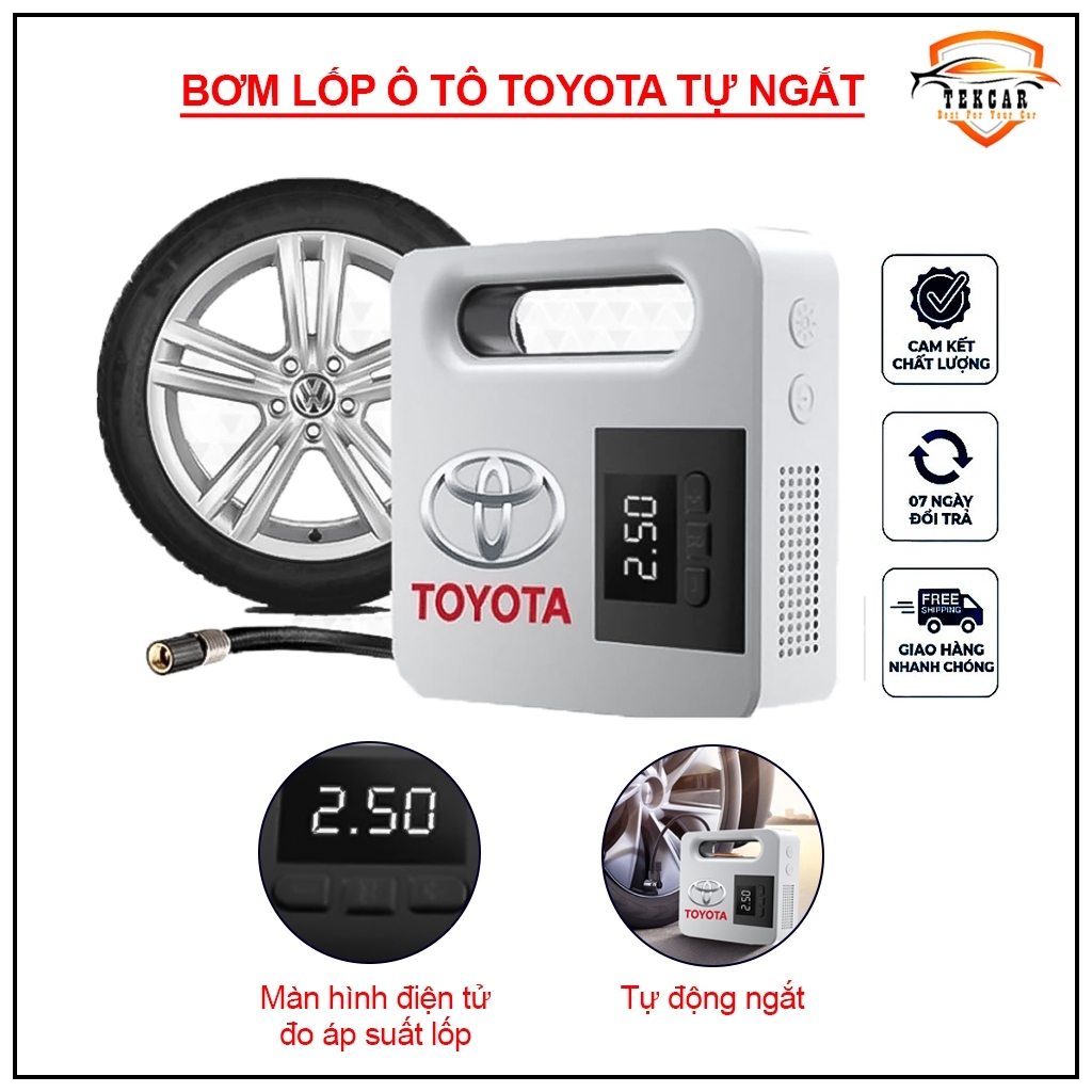 Máy Bơm Lốp Xe Ô Tô Điện Tử TOYOTA Cao Cấp - Thông Minh Tự Ngắt, Màn Hình LCD, Bảo Hành Lỗi 1 Đổi 1_B1