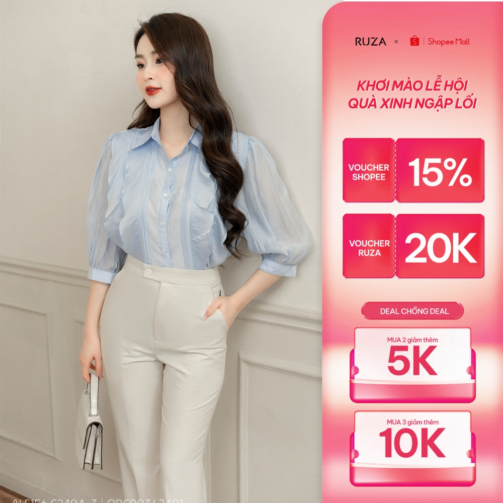 Áo sơ mi nữ RUZA tay lỡ thiết kế thời trang thanh lịch sang trọng ALF156