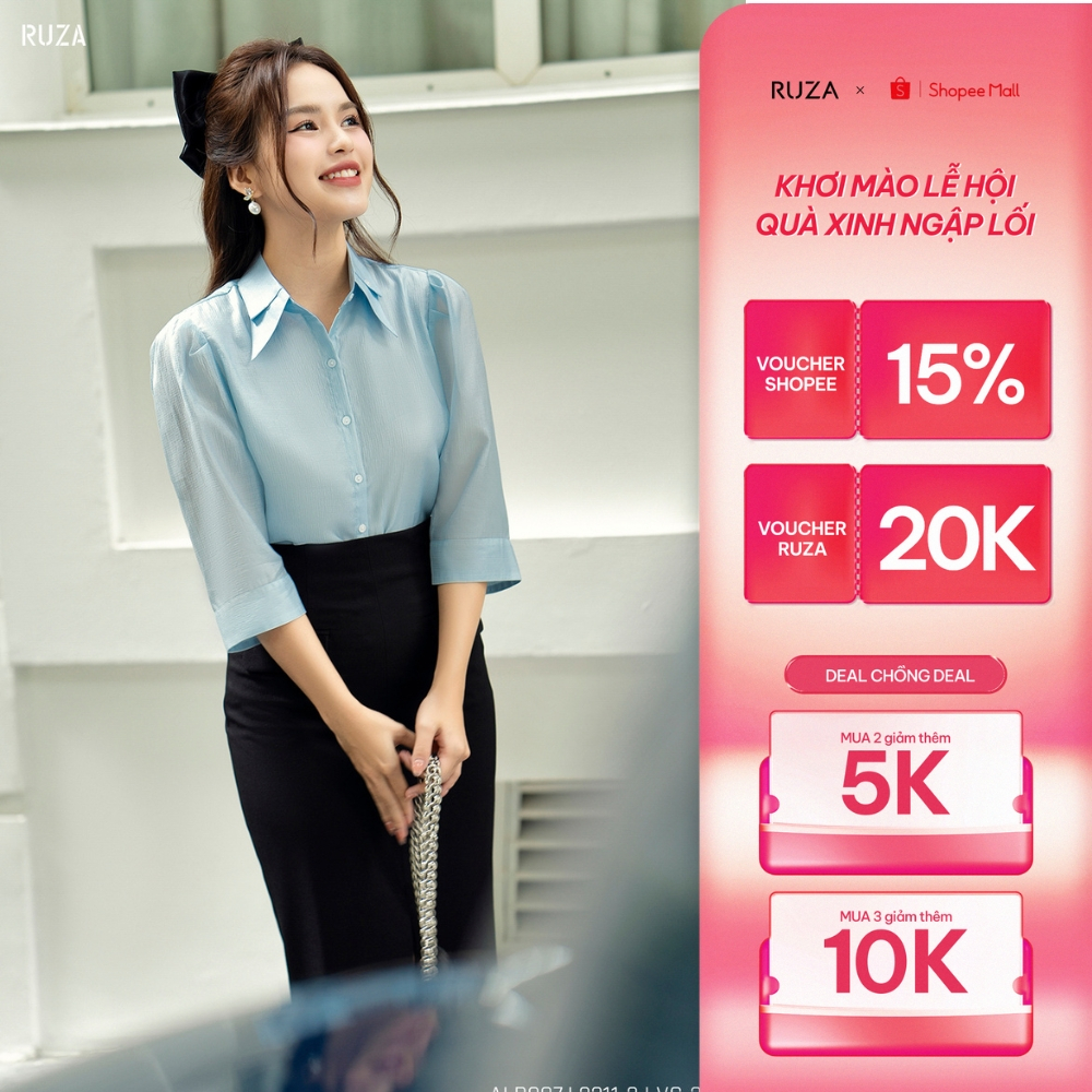 Áo sơ mi nữ RUZA tay lỡ thiết kế thời trang thanh lịch sang trọng ALB087