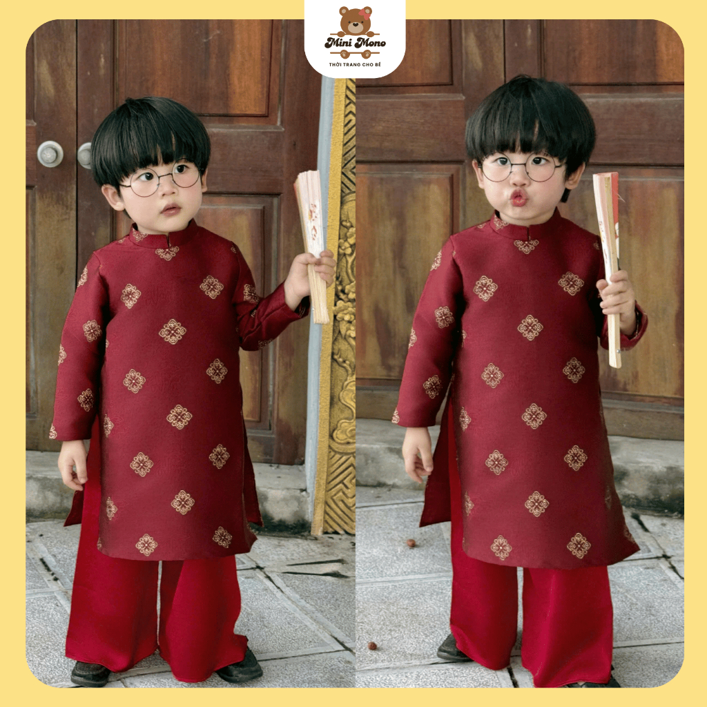 Áo Dài Bé Trai Gấm Tafta Ngọc Phượng – set áo quần đồng màu sang trọng mặc tết, lót mềm không ngứa H