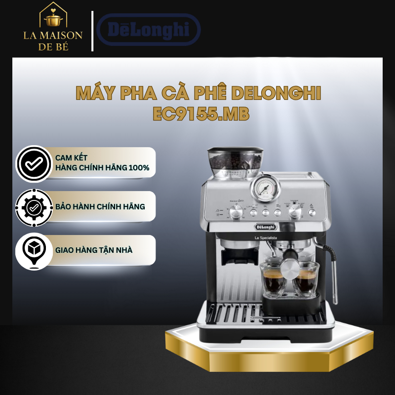 Máy Pha Cà Phê DeLonghi EC9155 - Công Suất 1400W - 8 Mức Xay - Thép Không Gỉ - LMS