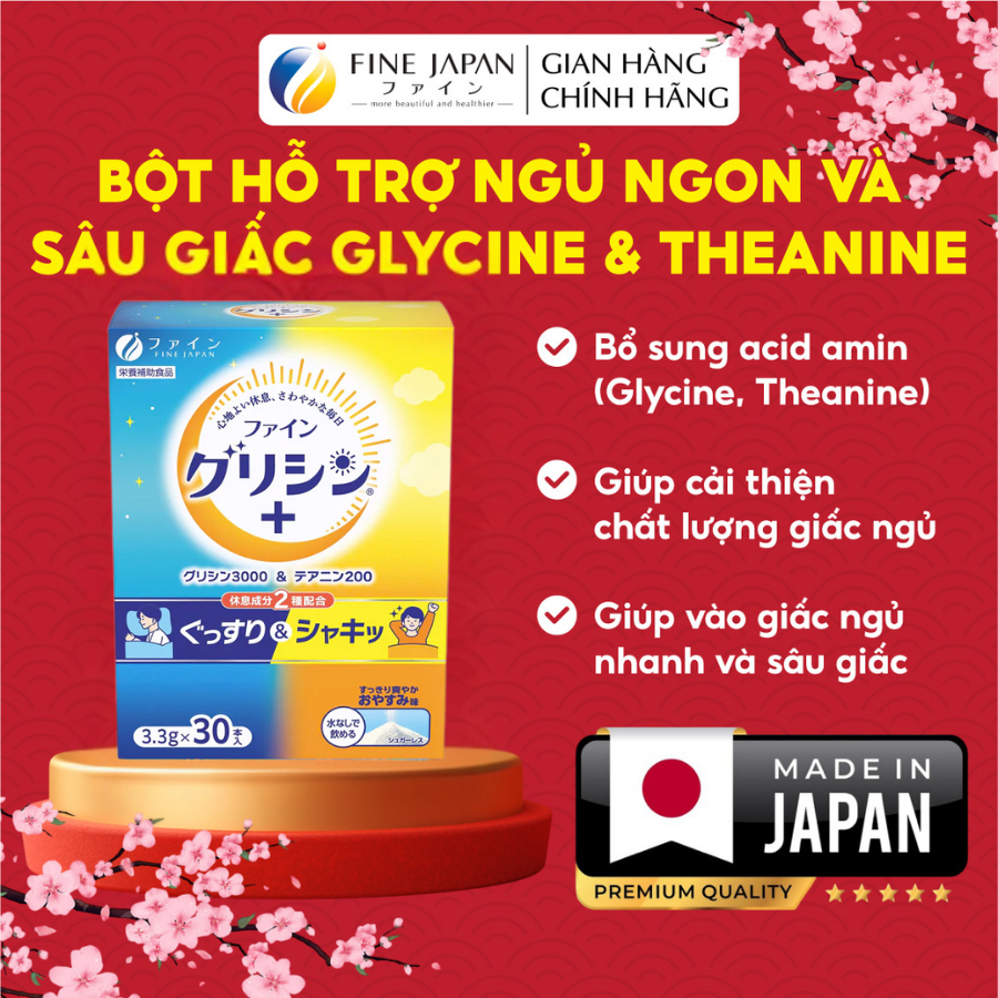Bột hỗ trợ ngủ ngon và sâu giấc Glycine & Theanine FINE JAPAN hộp 30 thanh