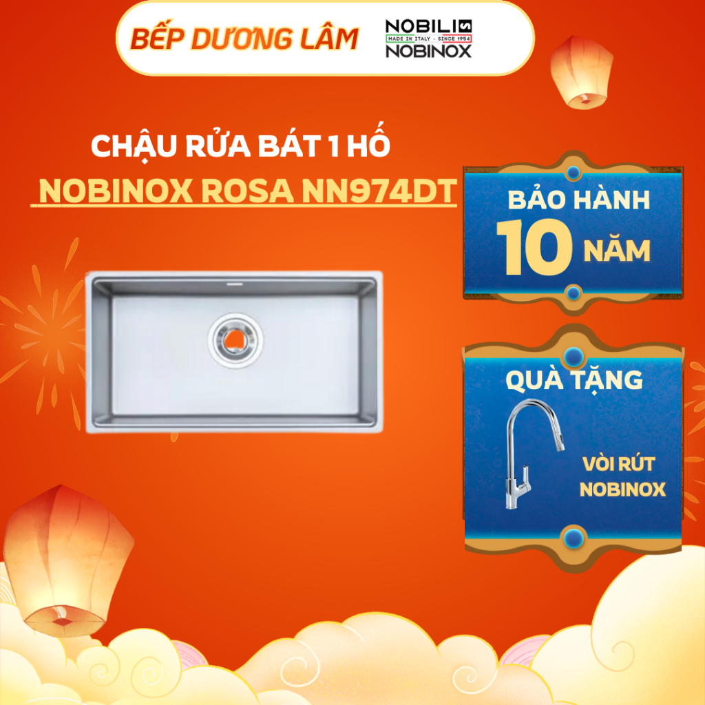 CHẬU RỬA BÁT 1 HỐ NOBINOX ROSA NN974DT-Cam kết chính hãng