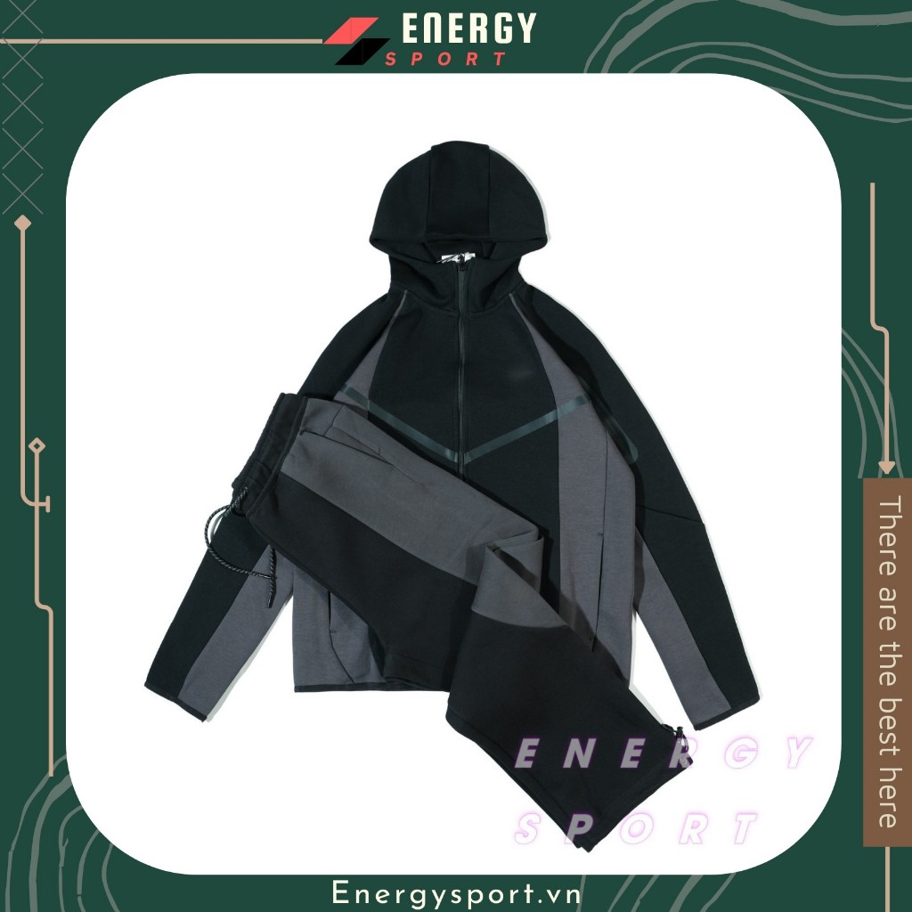 Bộ Quần Áo Thể Thao Cao Cấp Hoodie Ntech Color Block - ĐEN